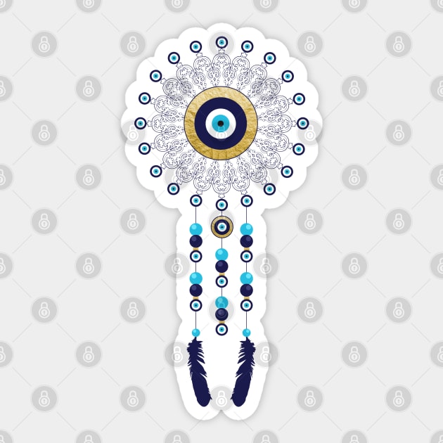 Boho Chic Evil Eye Mandala Dream Catcher Sticker by HotHibiscus